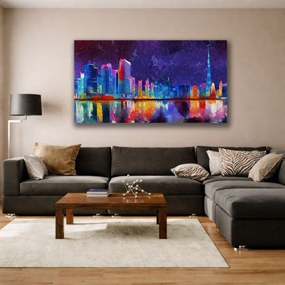 Neon Starry Night Dubai Skyline Canvas Art – view 3