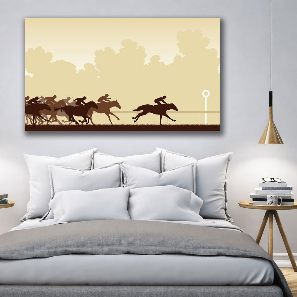 Monotone Graceful Horse Wall Prints - Displayed in Modern Bedroom - Bedroom Wall Decor India - Canvas Groove India