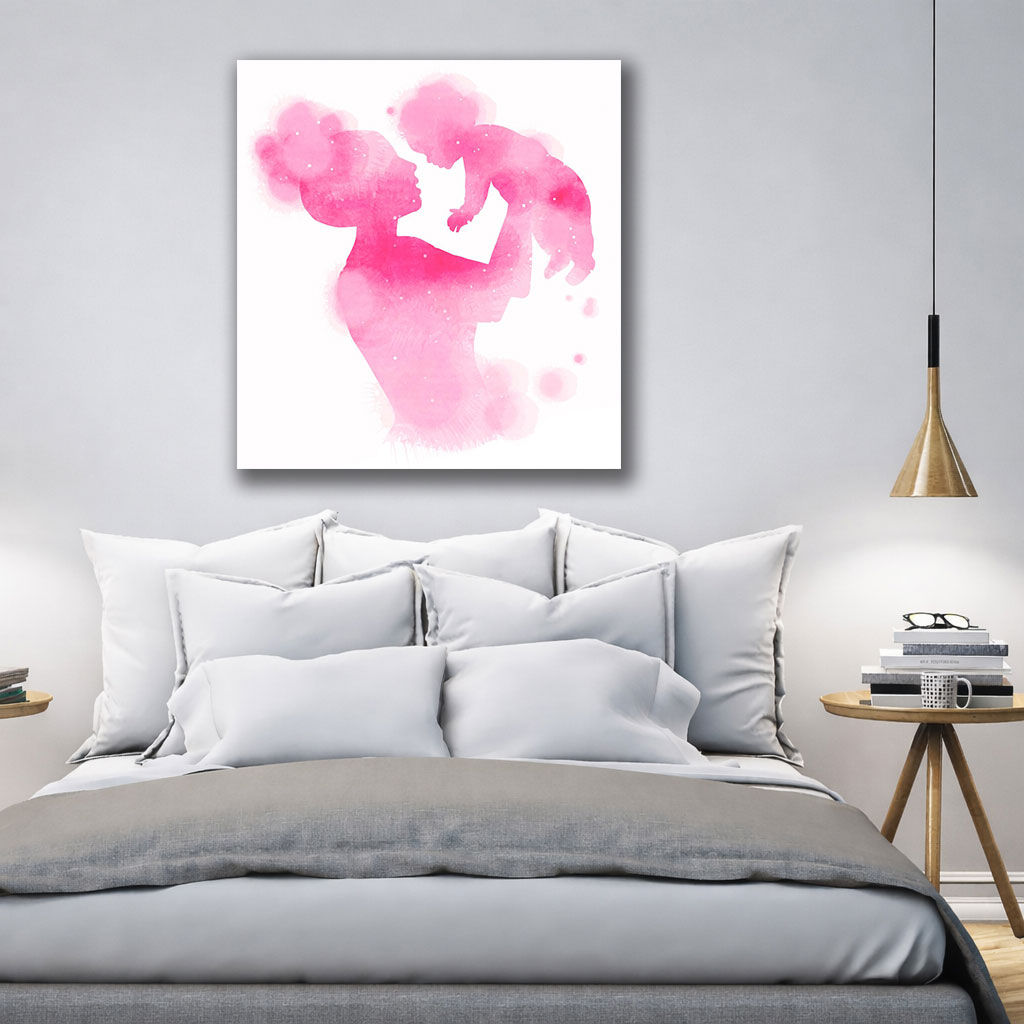 Mother and Baby Giraffe Canvas Art - Displayed in Modern Bedroom - Bedroom Wall Decor India - Canvas Groove India
