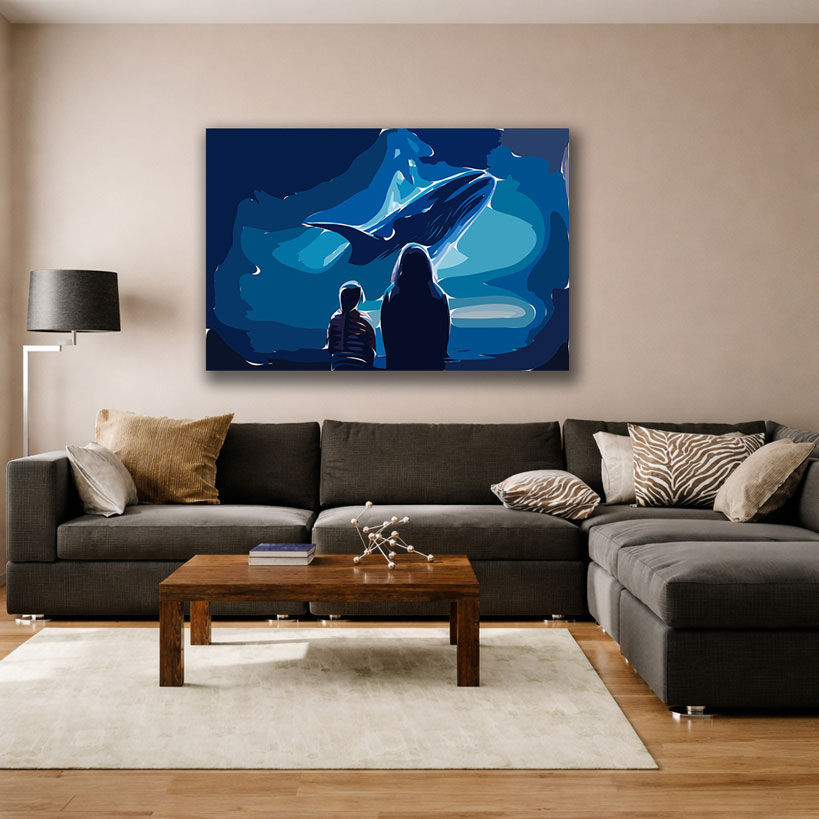 Mother and Baby Nature Silhouette Canvas Wall Art - Displayed in Contemporary Living Room - Canvas Groove India