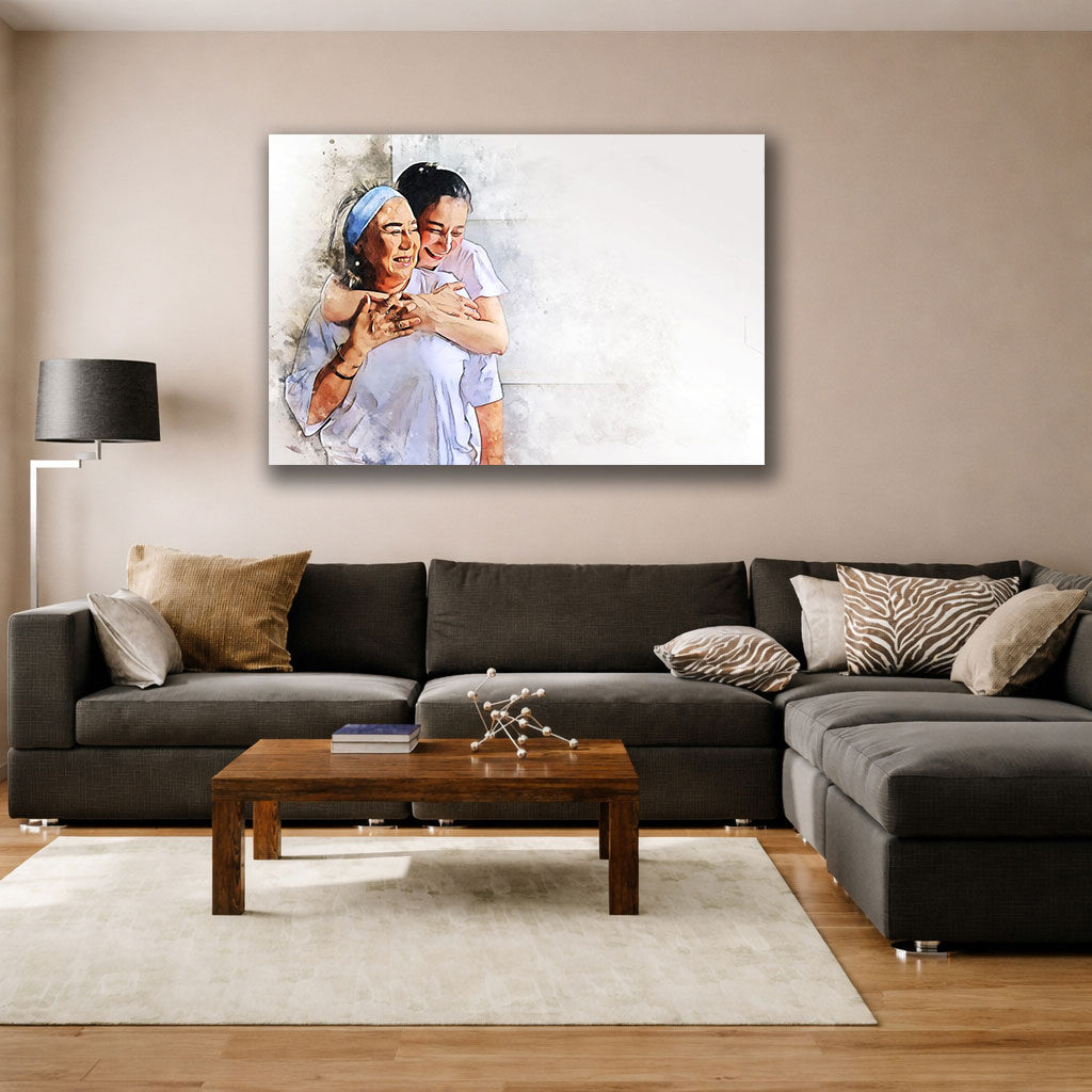 Warm Embrace Mother and Baby Canvas - Displayed in Contemporary Living Room - Canvas Groove India