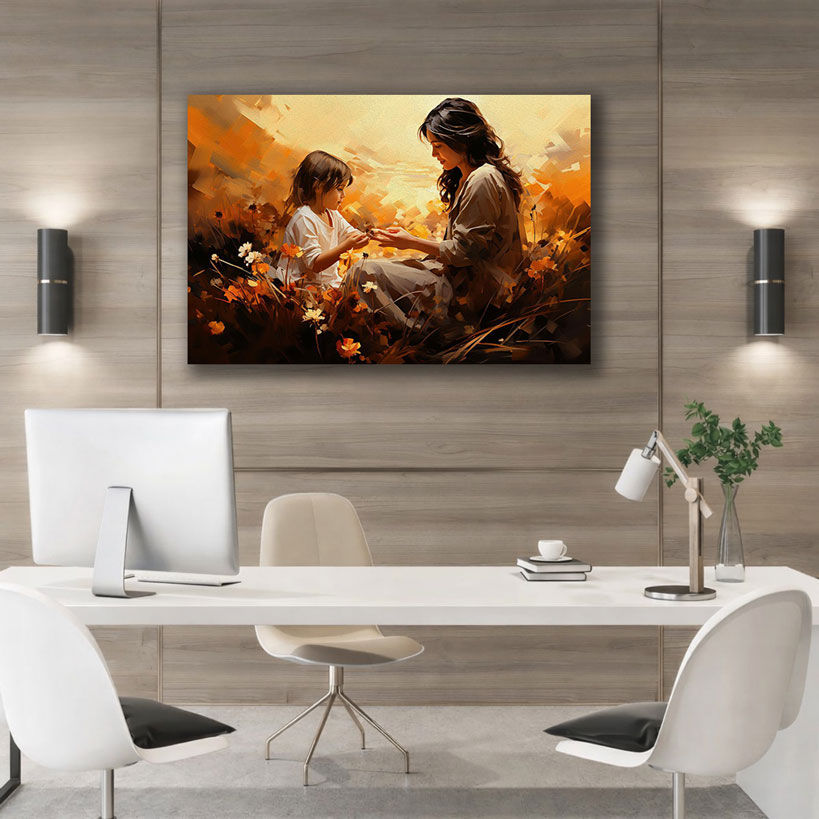 Starry Night Mother and Baby Canvas Prints - Displayed in Office or Study Room - Canvas Groove India