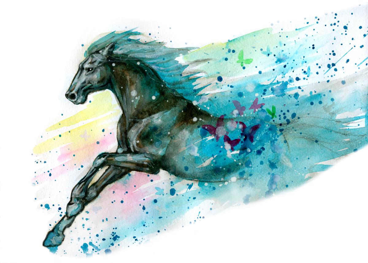Painted Sunset Horse Big Canvas Art - Premium Horse Canvas Print - Close-up View - Canvas Groove India