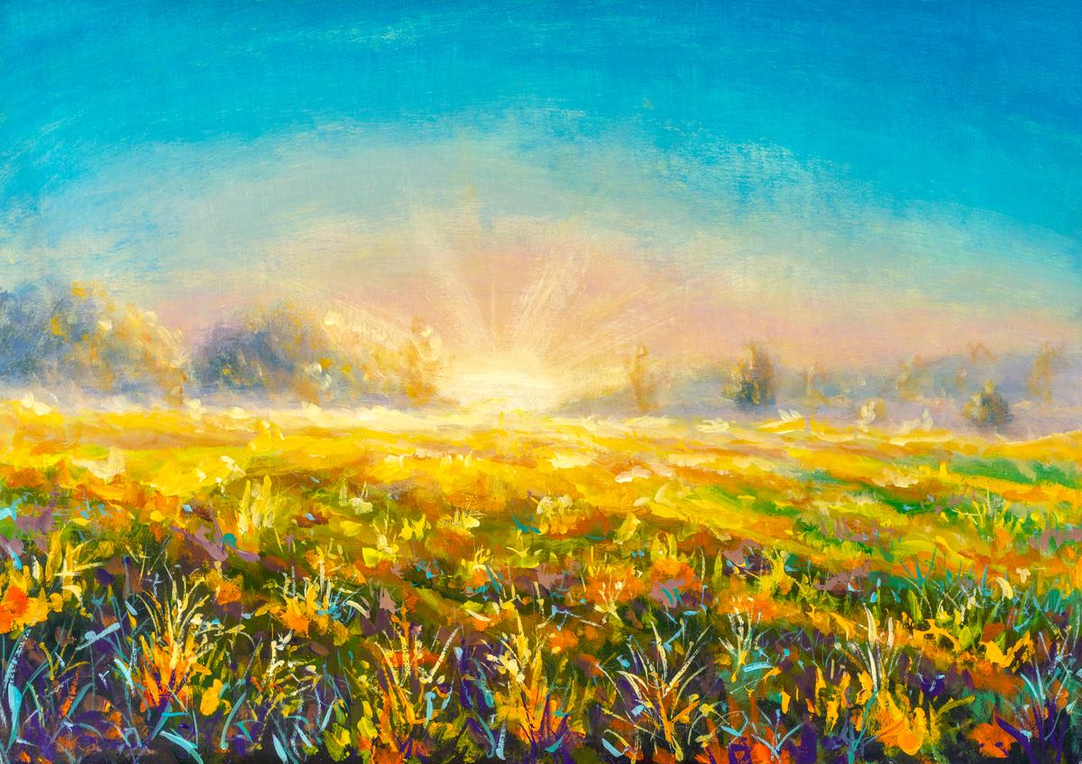 Rustic Golden Morning Sunrise Canvas Painting — image 3 of 4
