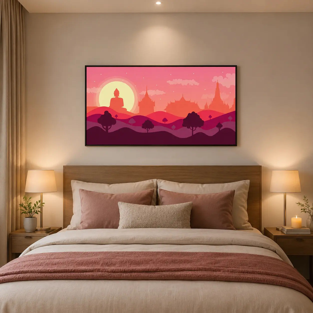 Modern Pink Zen Landscape Buddha Canvas Art – view 3