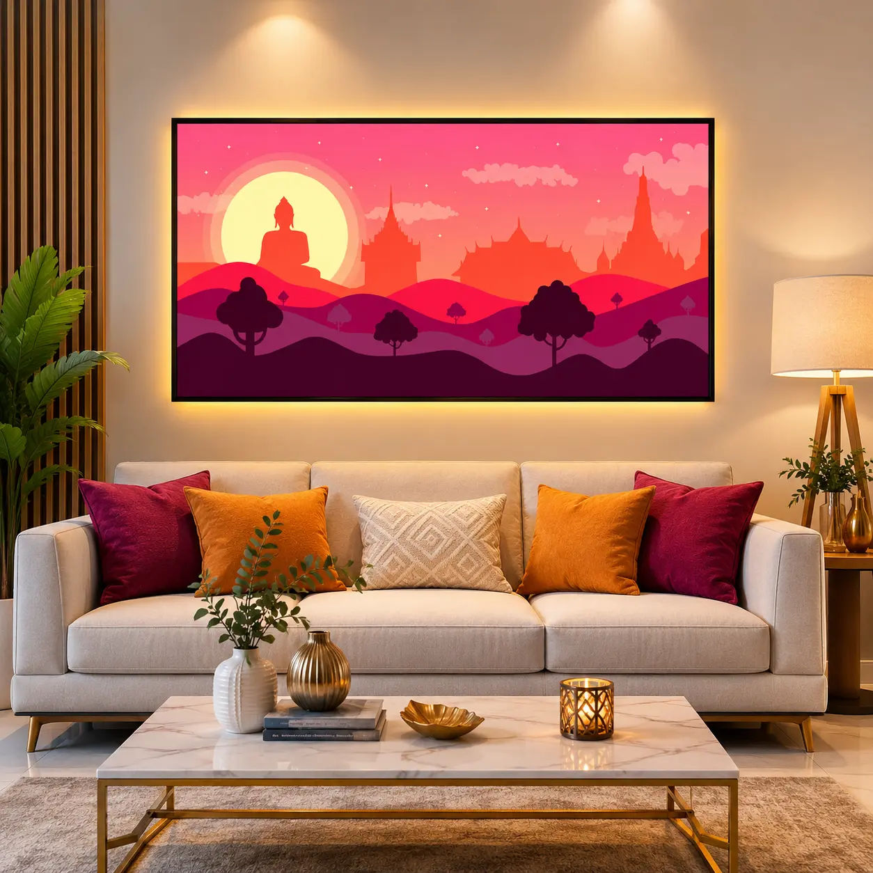 Modern Pink Zen Landscape Buddha Canvas Art – view 4