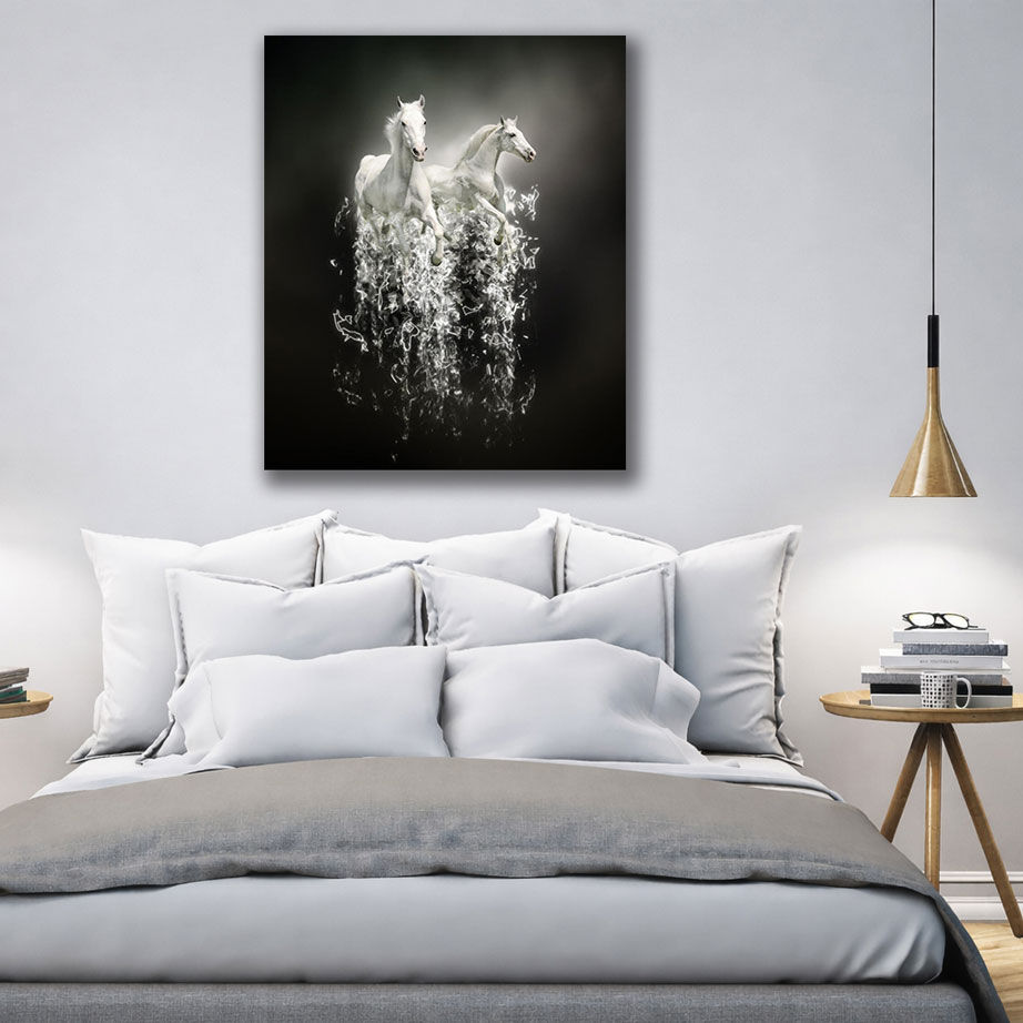 Minimalist White Horse Canvas Print - Premium Horse Canvas Print - Close-up View - Canvas Groove India