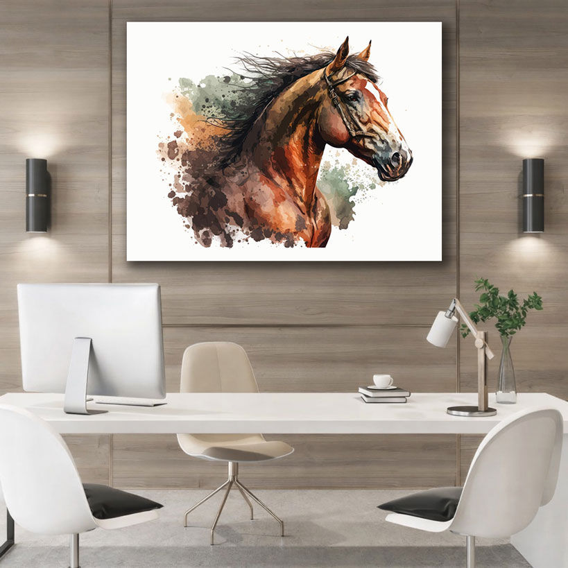 Black and White Stallion Canvas - Displayed in Office or Study Room - Office Wall Decor India - Canvas Groove India