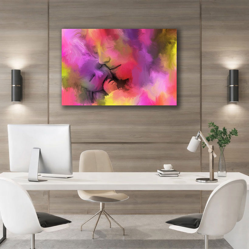 Sunset Mother and Baby Canvas Wall Art - Displayed in Office or Study Room - Office Wall Decor India - Canvas Groove India