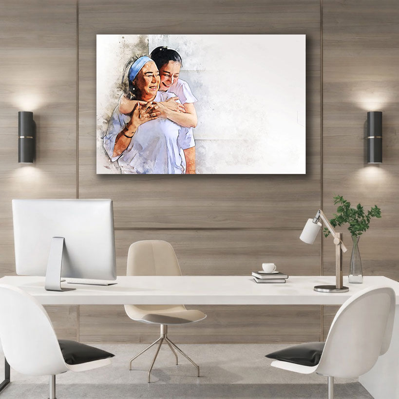 Warm Embrace Mother and Baby Canvas - Displayed in Office or Study Room - Office Wall Decor India - Canvas Groove India