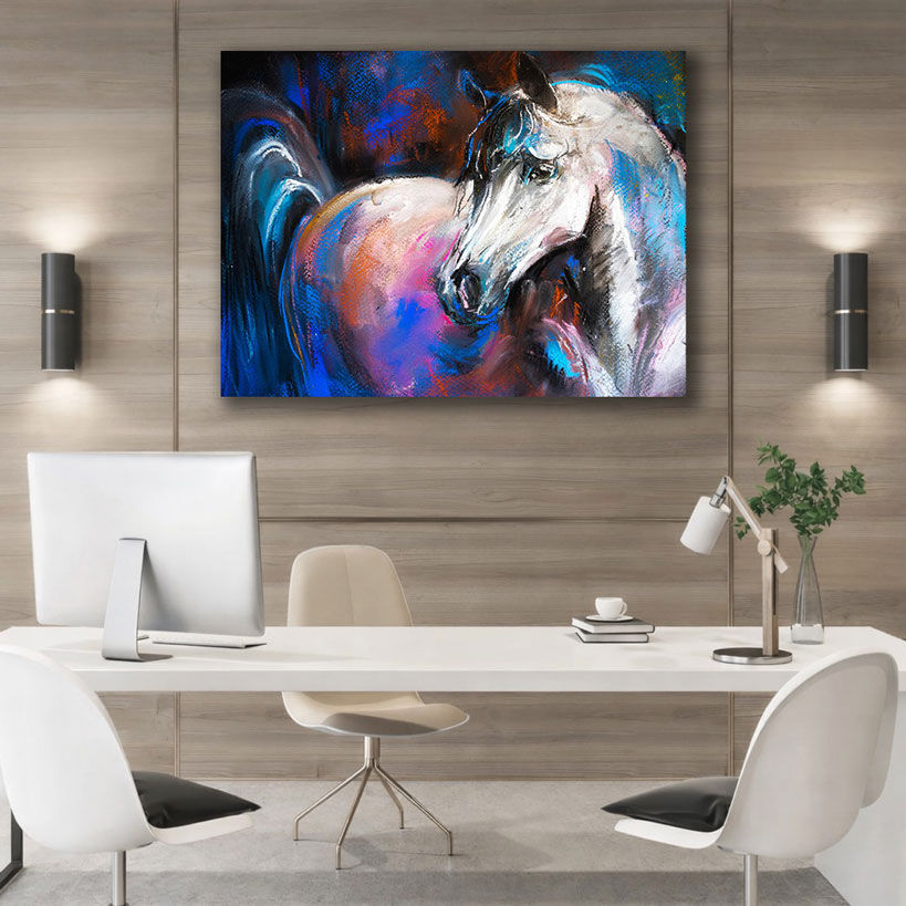 Watercolor Horse Head Canvas - Displayed in Office or Study Room - Office Wall Decor India - Canvas Groove India