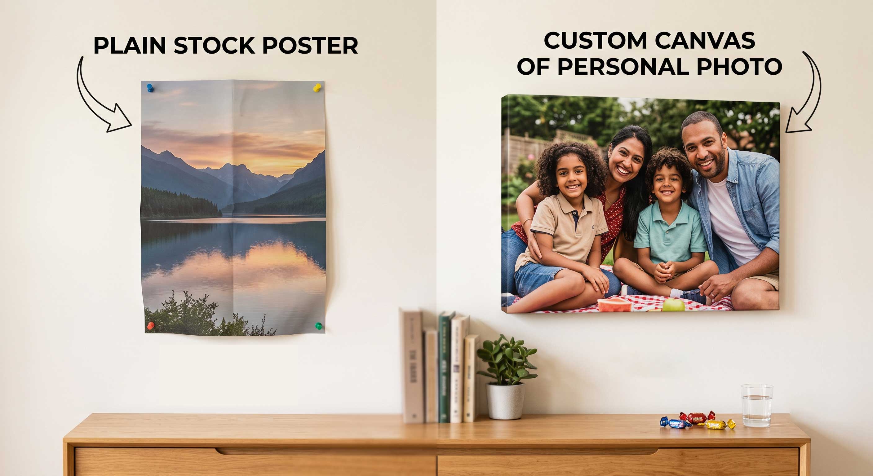Comparison of a generic poster print versus a custom canvas print