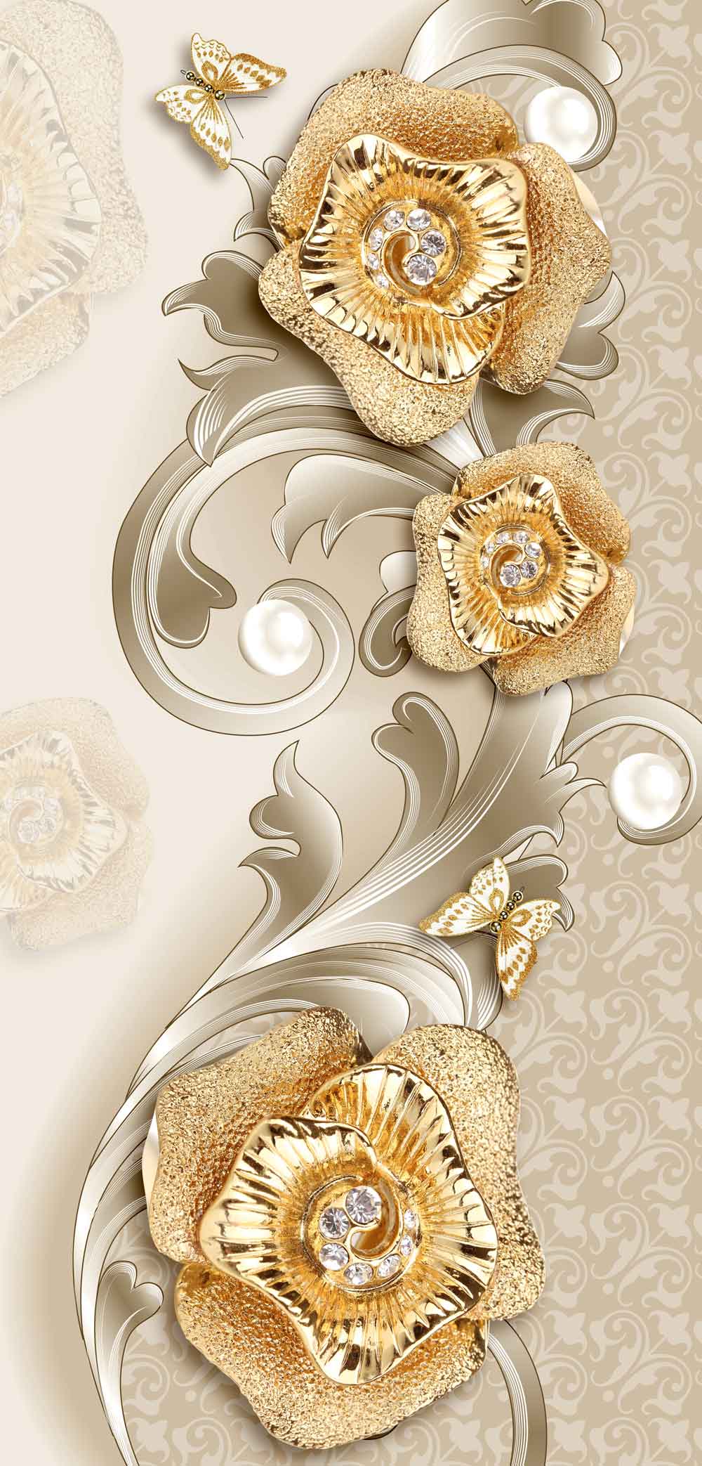 Golden & Gold Rose Fridge Wallpaper | Canvas Groove – view 2