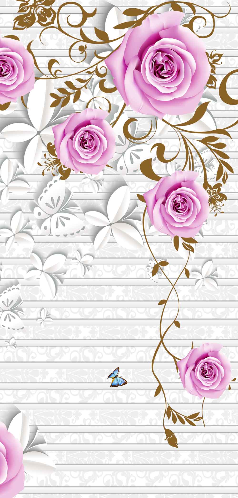 Canvas Groove Minimalist Boho Rose and butterfly Fridge Wallpaper Sticker | Self-Adhesive Refrigerator Skin – view 2