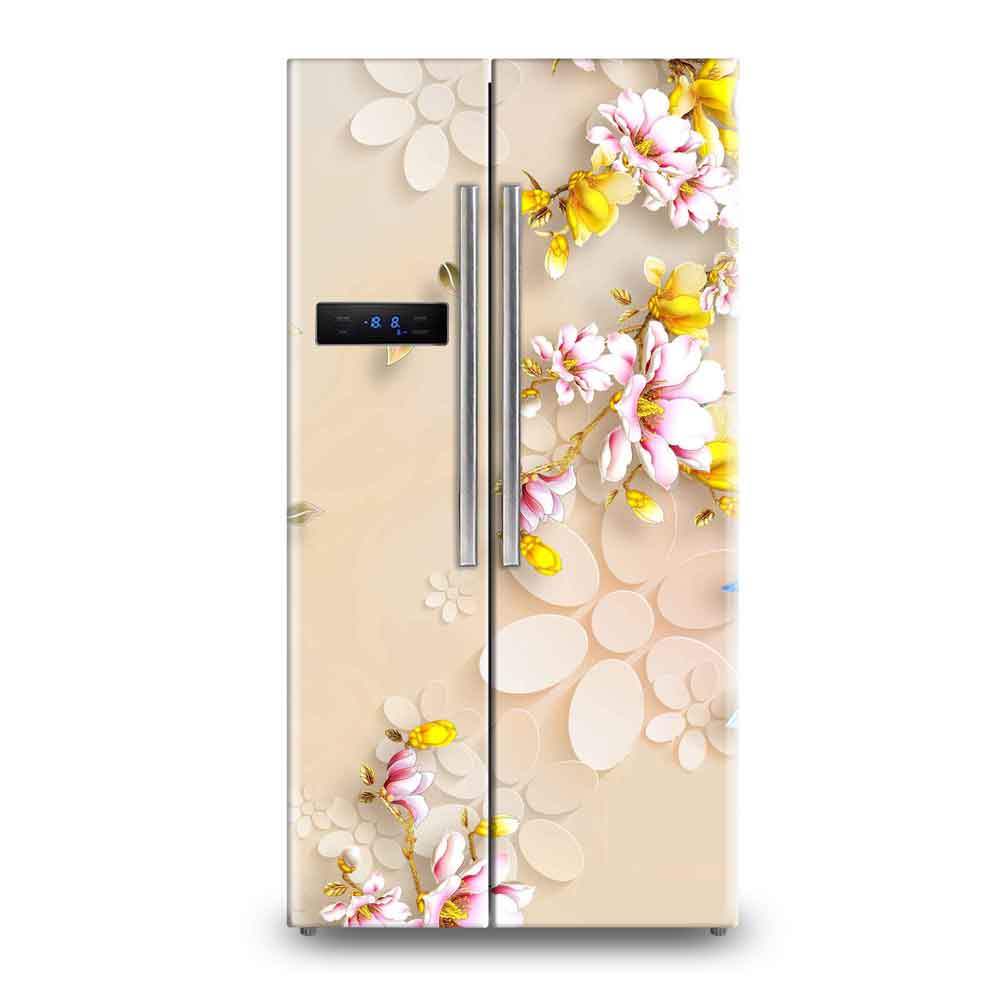 Canvas Groove Floral Refrigerator Skin | Minimalist Fridge Wallpaper Sticker