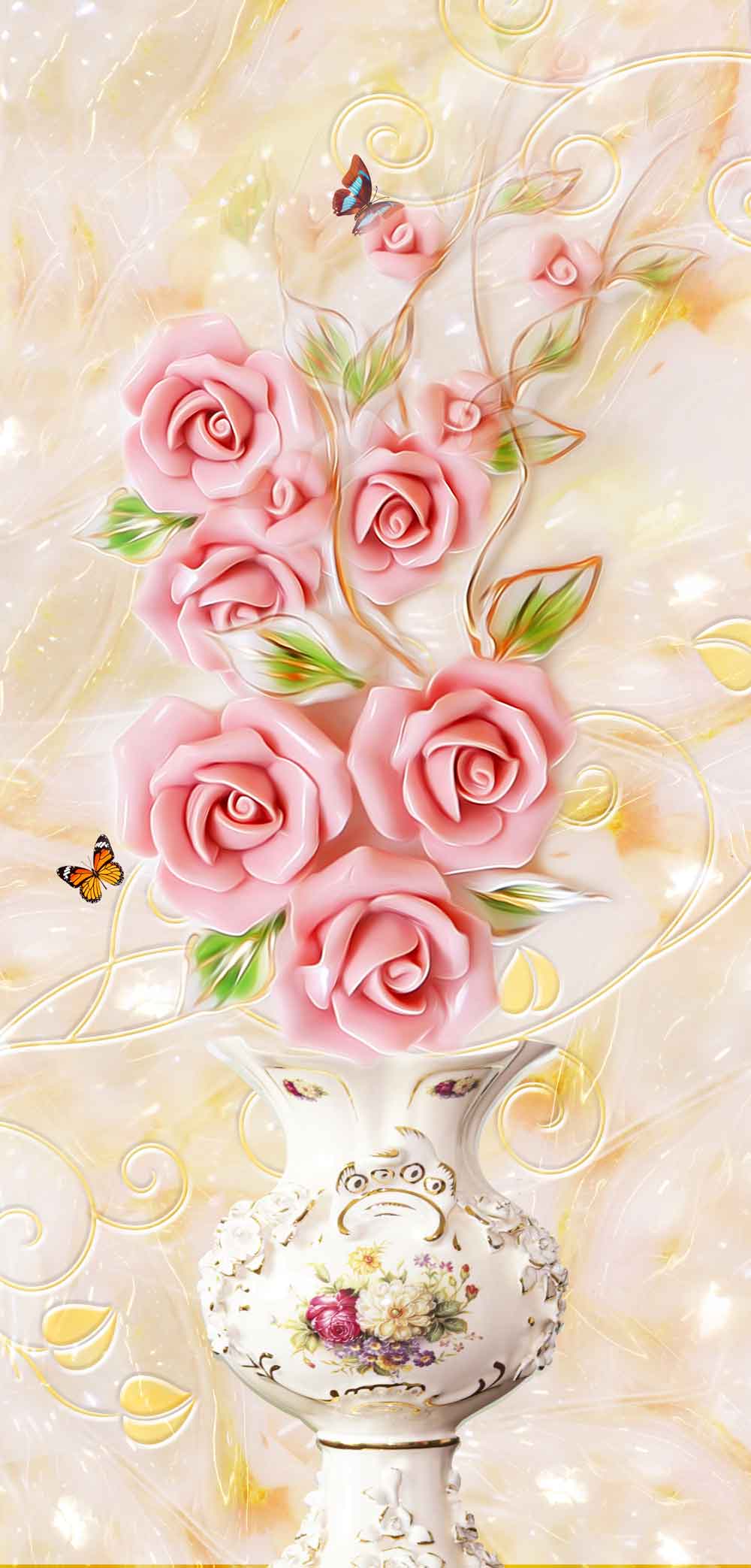 Canvas Groove Cute rose vase Fridge Door Stickers | Fun Refrigerator Decals – view 2