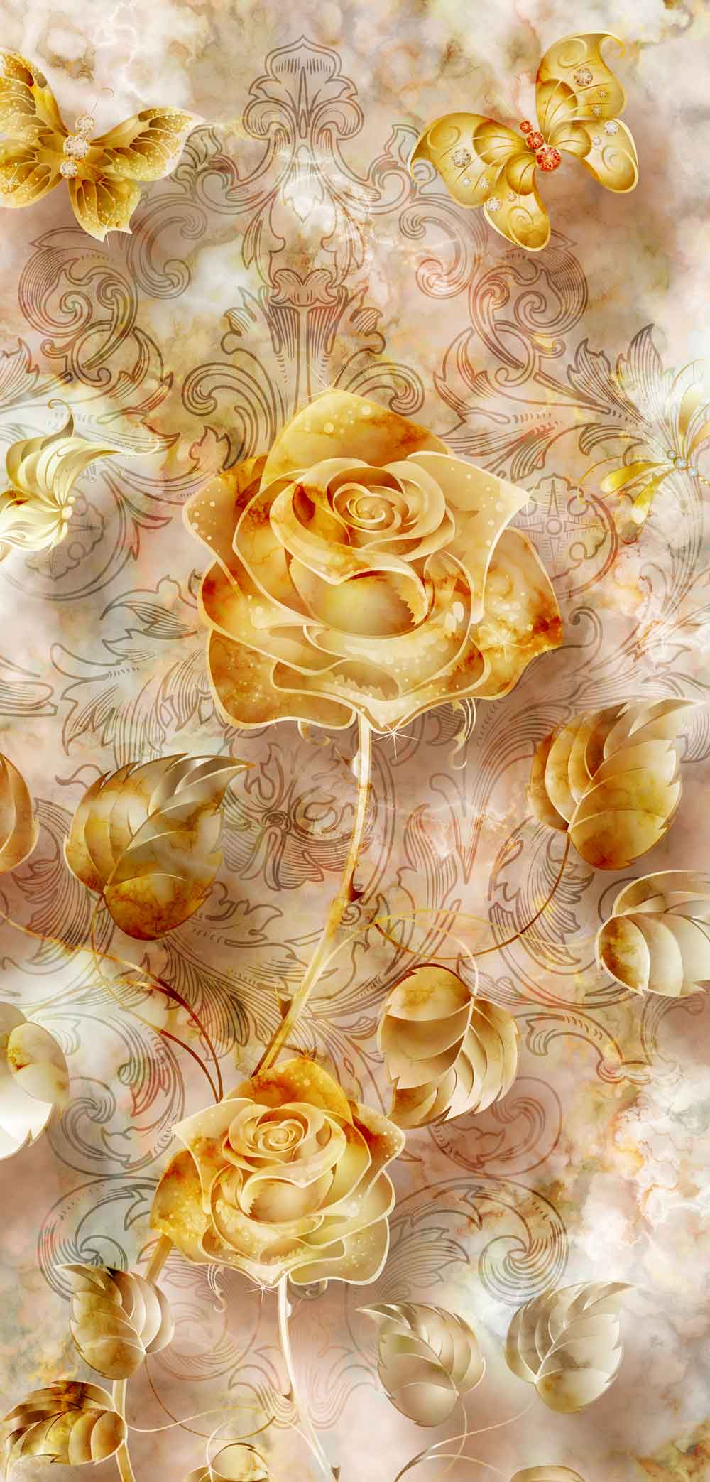 Abstract Golden Rose Fridge Wallpaper - Serenity Decal – view 2