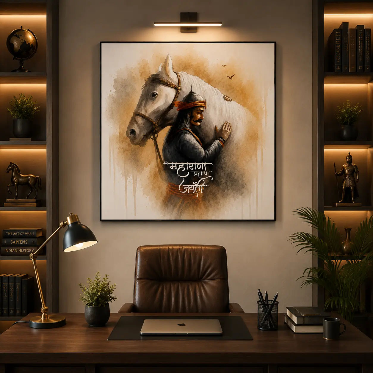 Maharana Pratap painting With Chetak - Displayed in Modern Bedroom - Bedroom Wall Decor India - Canvas Groove India