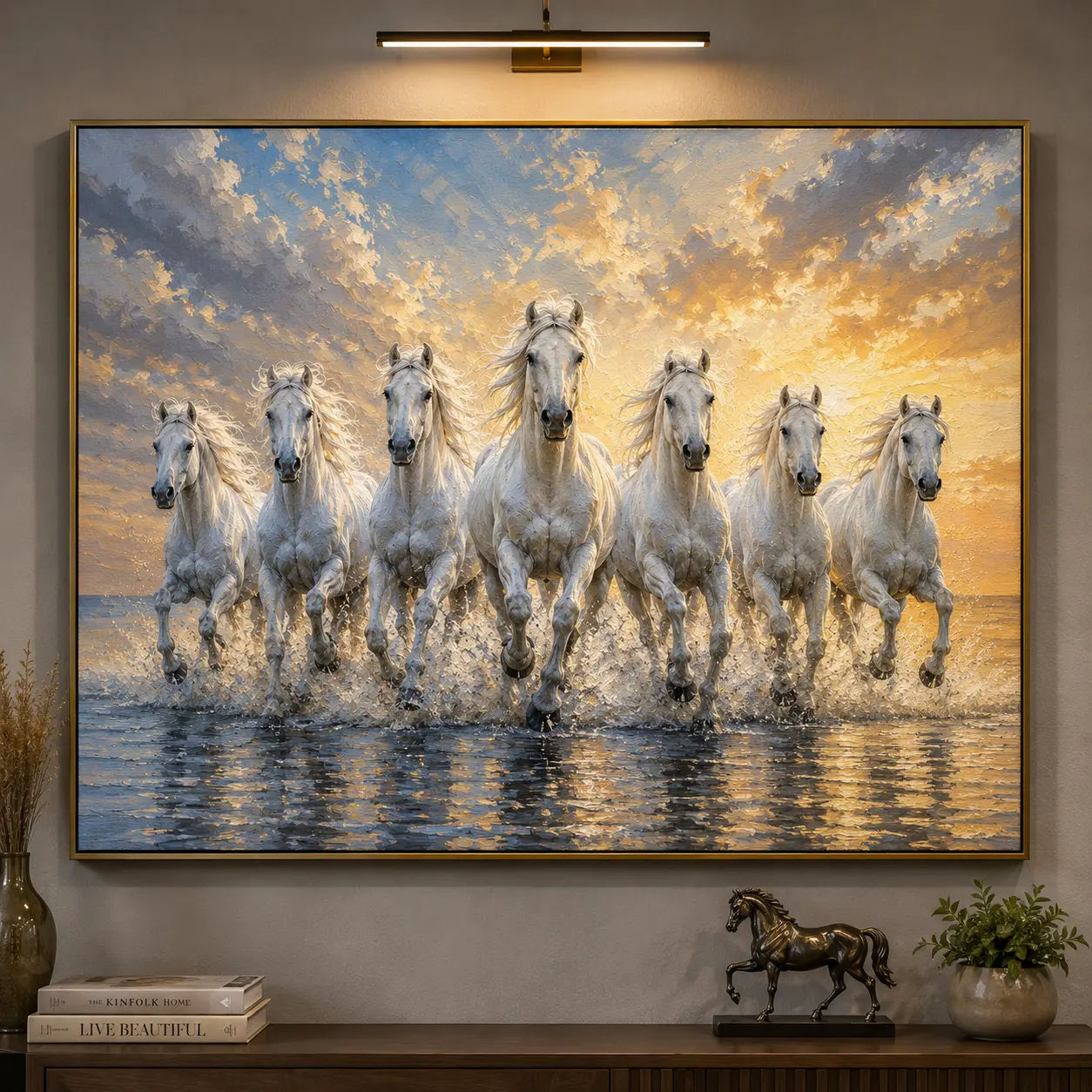 Seven White Horses Vastu Canvas Wall Art – view 4