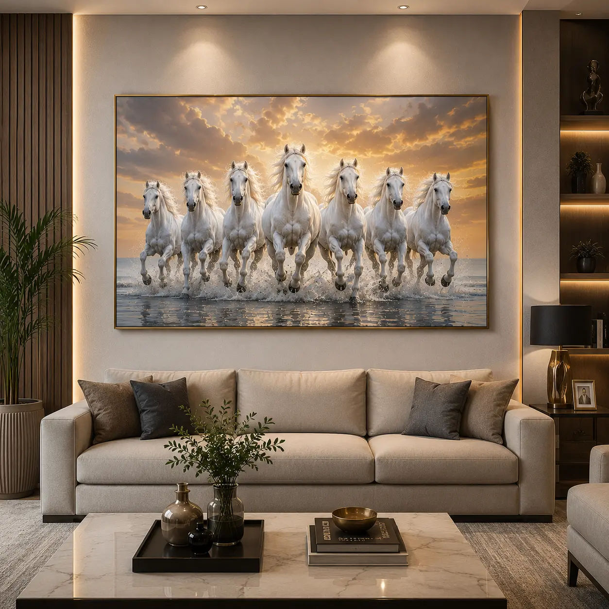 Seven White Horses Vastu Canvas Wall Art – view 2