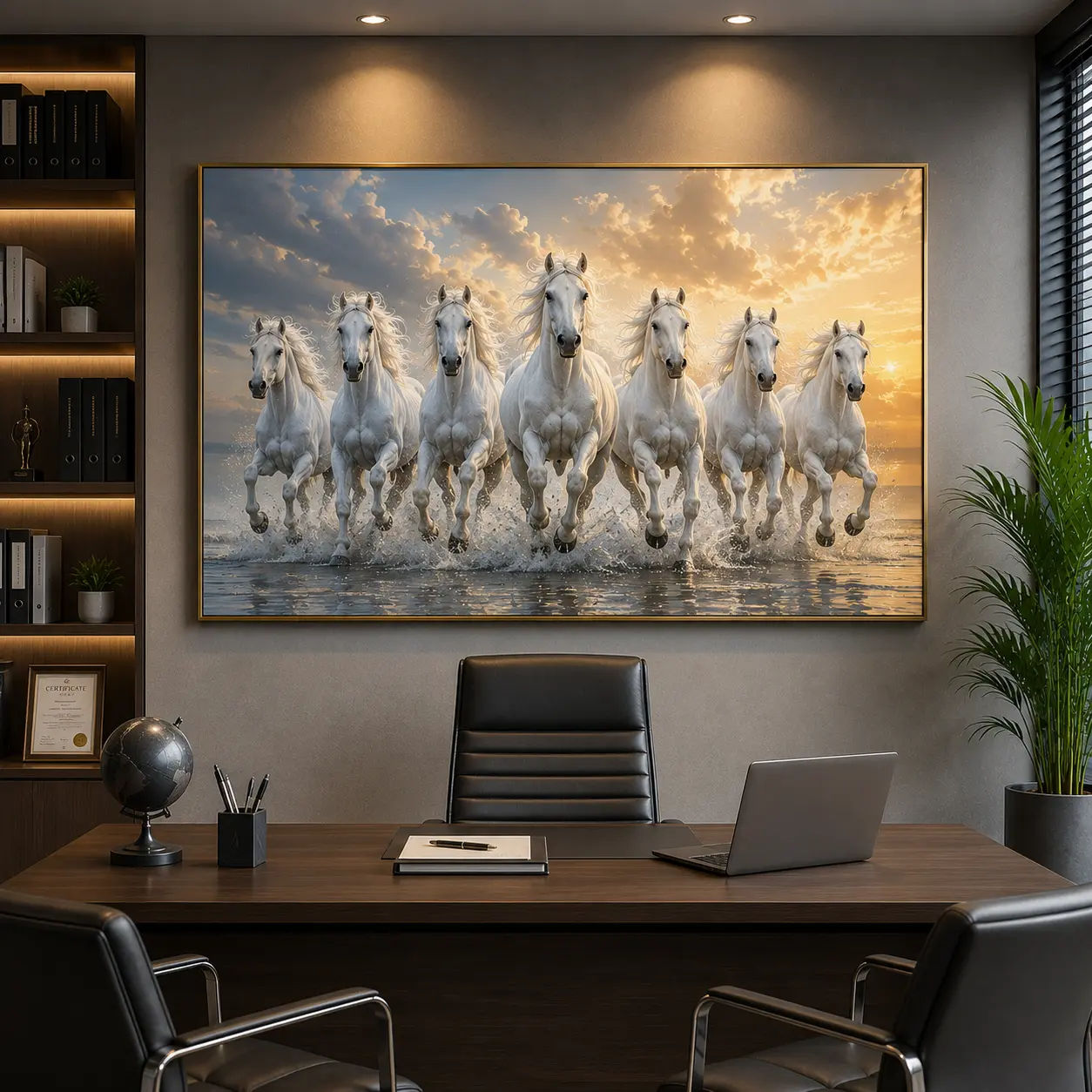 Seven White Horses Vastu Canvas Wall Art