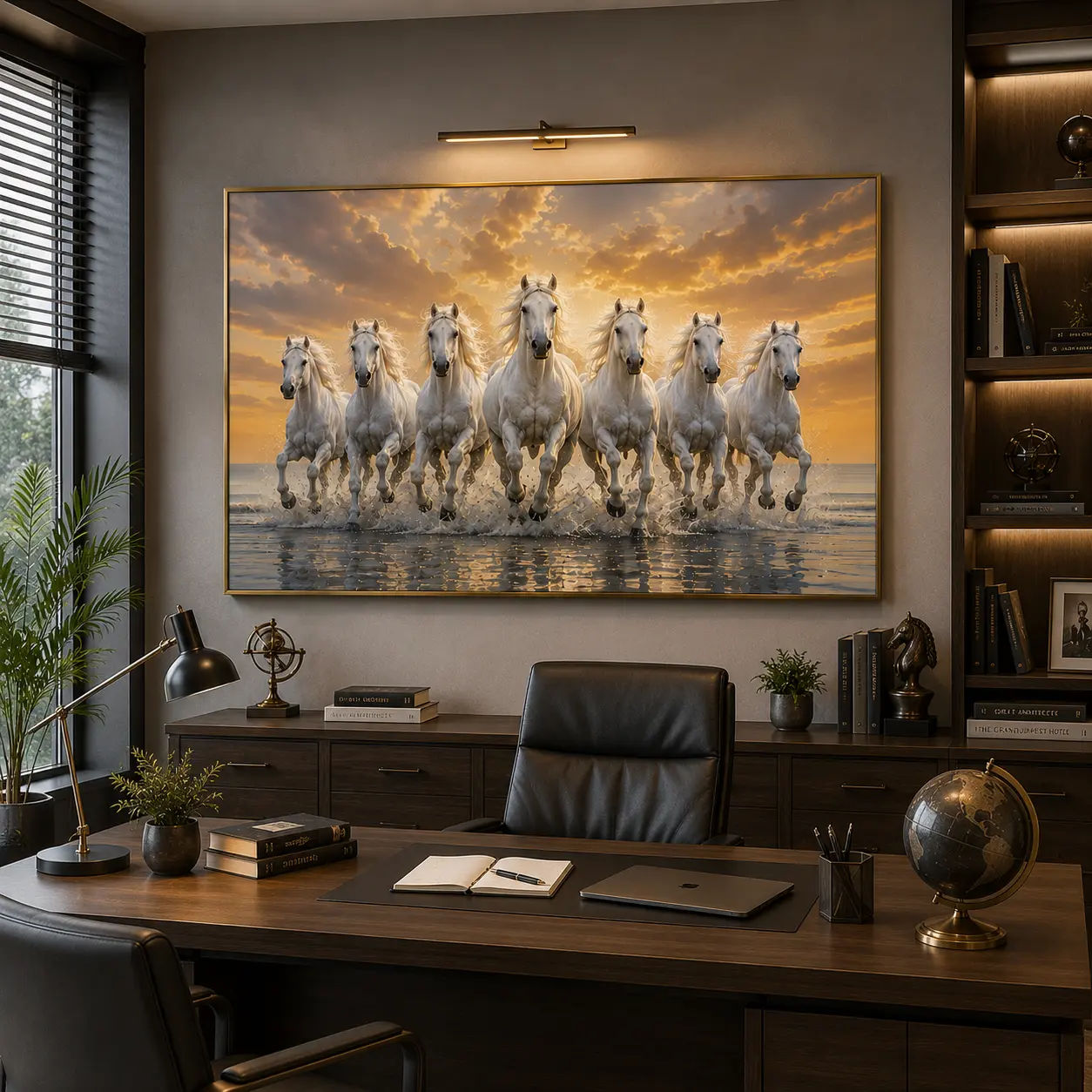 Seven White Horses Vastu Canvas Wall Art – view 3