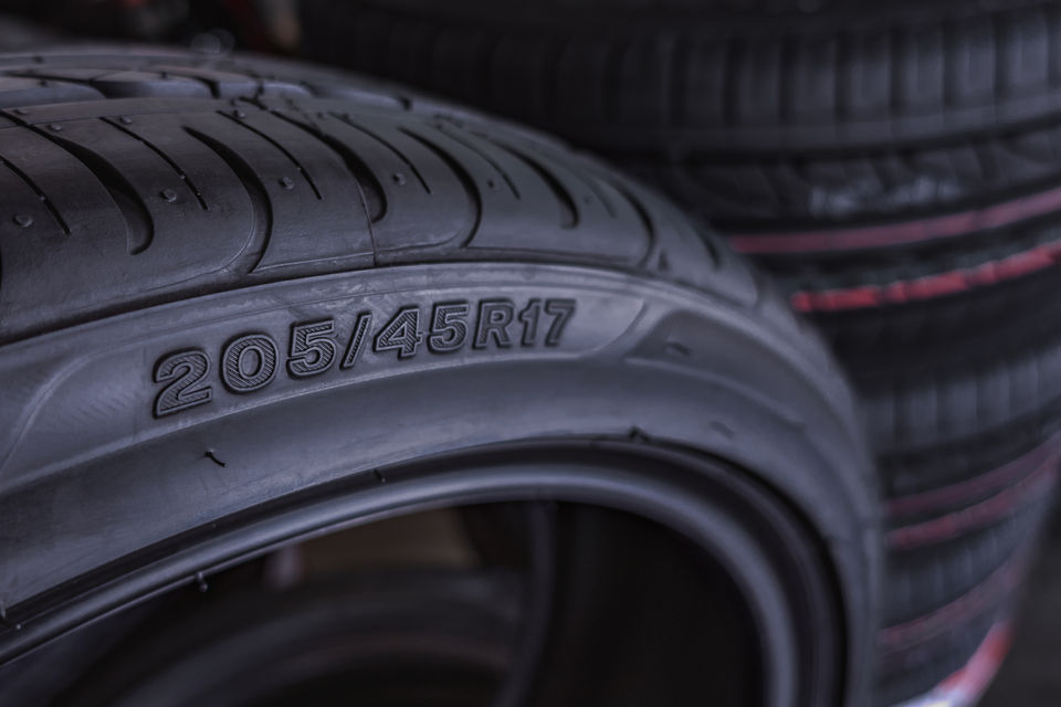 Closeup of tyre size codes