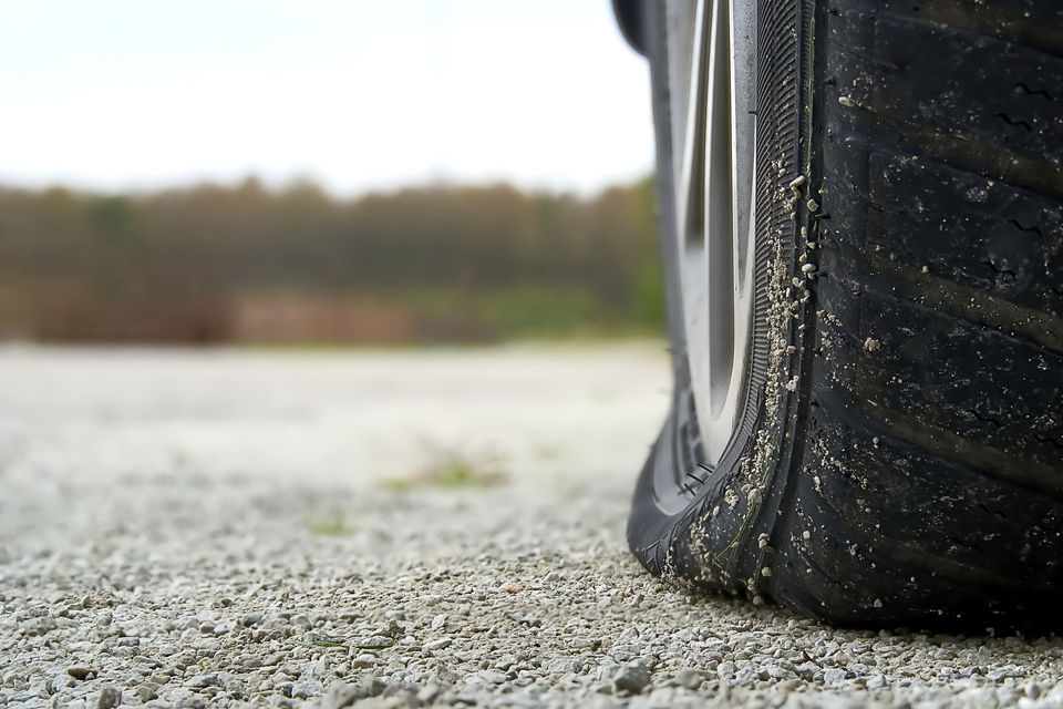 A run-flat tyre after experiencing a puncture or loss of air pressure