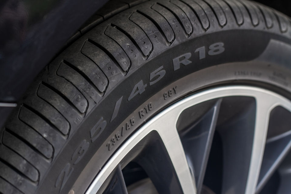 Tyre sidewall displaying size markings including aspect ratio