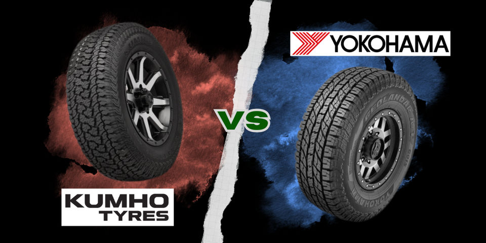 Image showcasing comparison between Kumho and Yokohama tyre brands