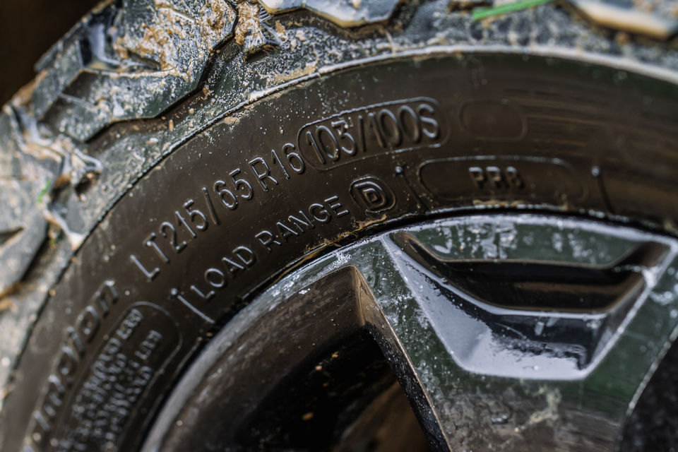 LT code imprinted on a tyre's sidewall