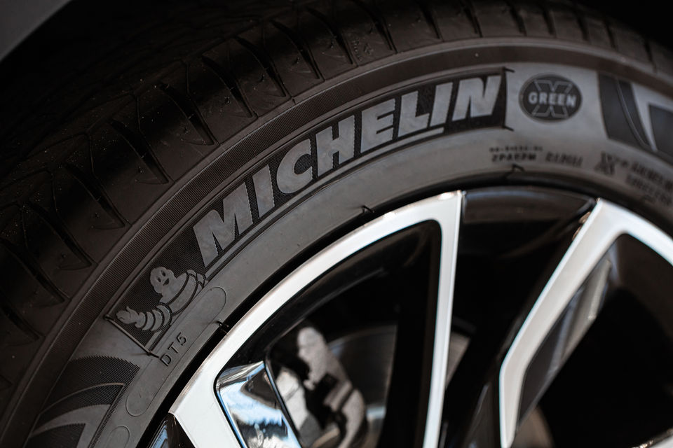 A close-up image featuring a well-known tyre brand Bridgestone `