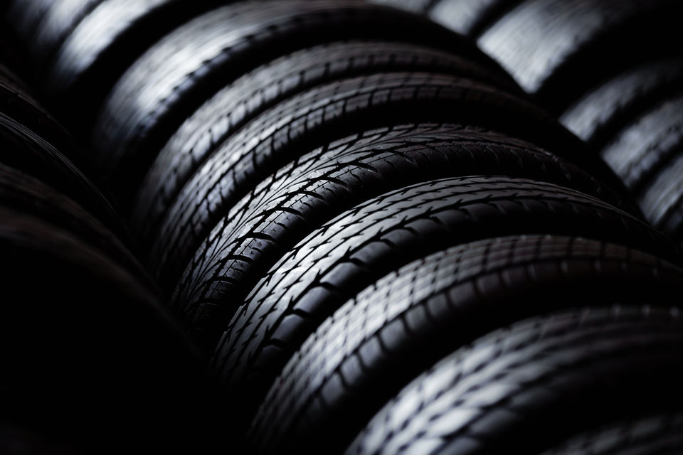 Stack of newly manufactured tyres