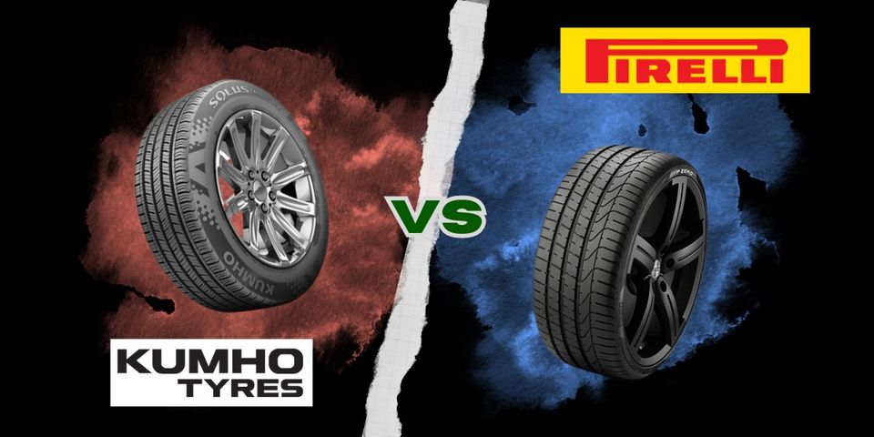 Image illustrating a comparison between Kumho and Pirelli tyres