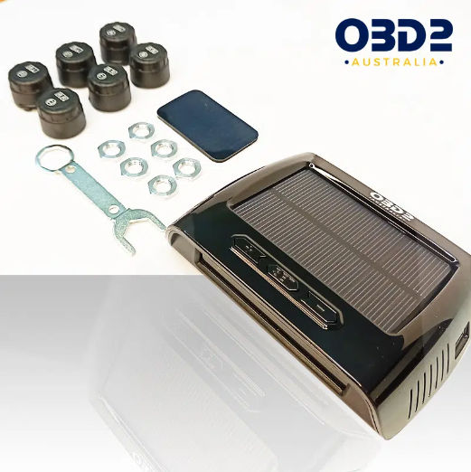 OBD2 TPMS model with solar-powered unit and 6 sensors