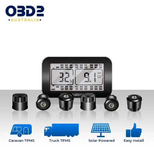 OBD2 TPMS model with solar-powered unit and up to 38 sensors