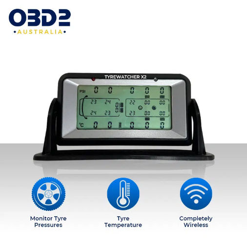 OBD2 TPMS model with solar-powered unit and up to 12 sensors