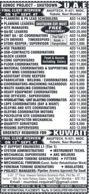 UAE and Kuwait Job vacancies