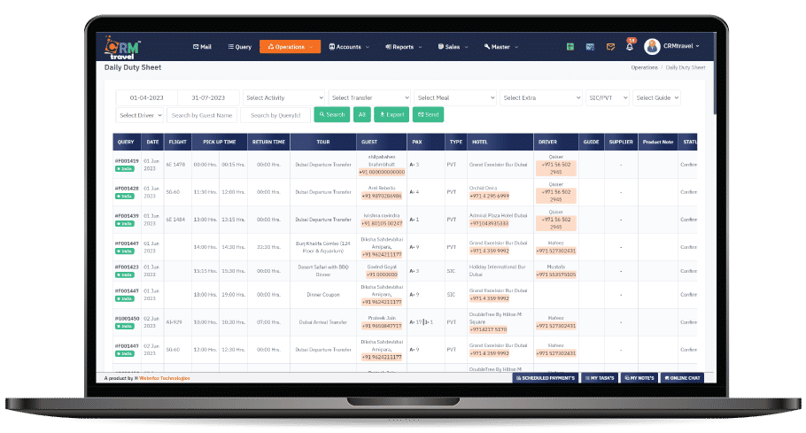 Daily Duty Sheet for Travel Agency