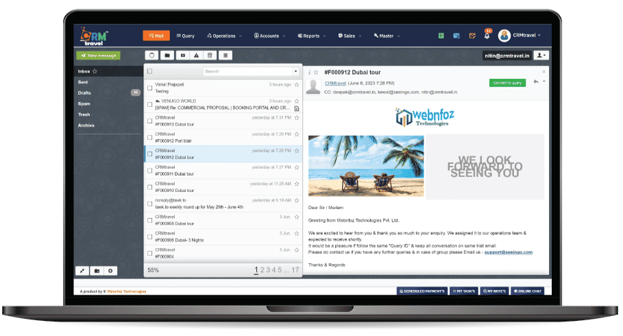 Email to query dashboard in travel software