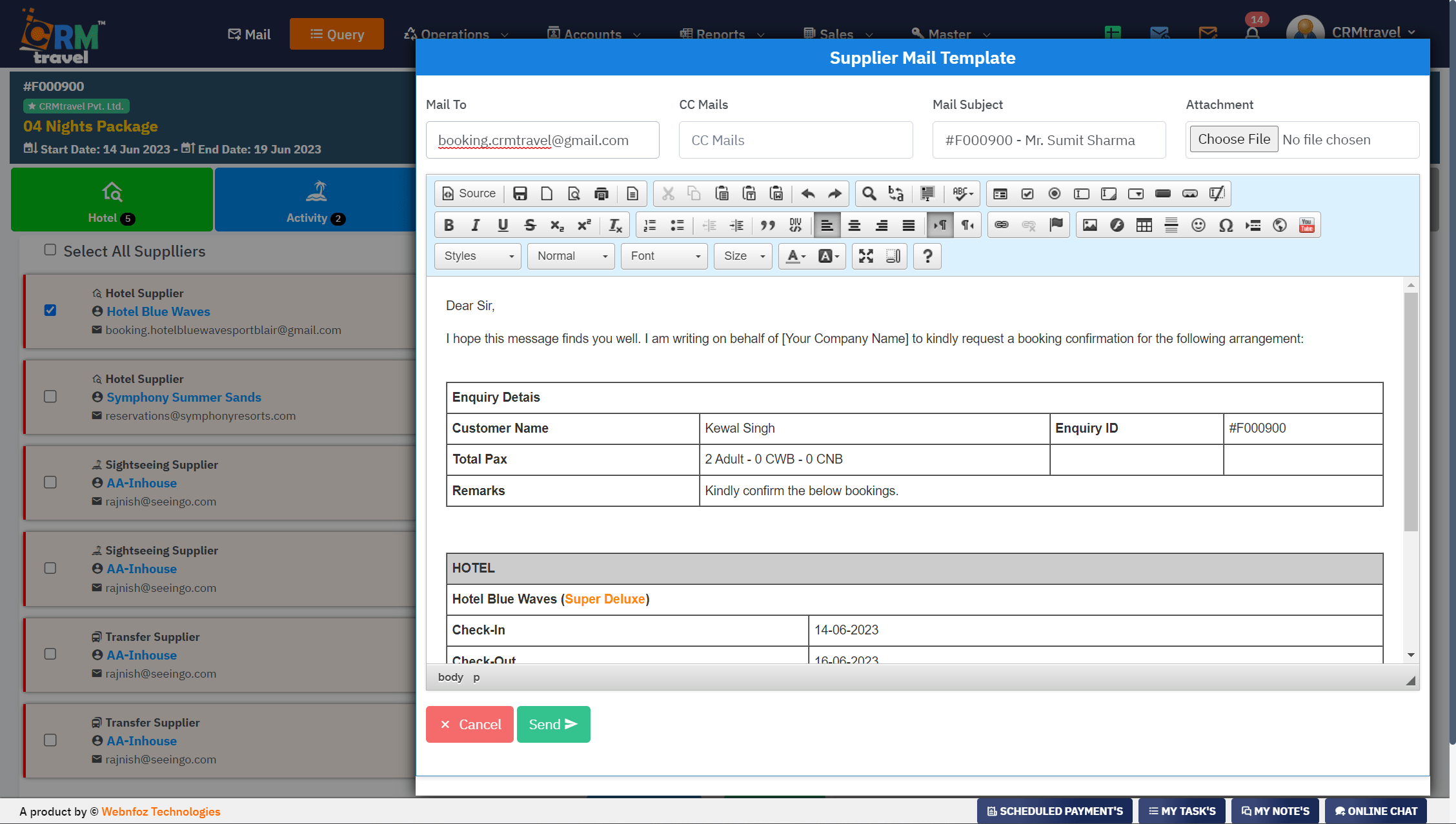 Supplier Communication interface for travel agents 