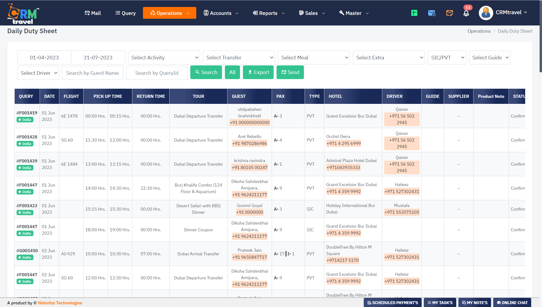 Daily Duty Sheet for Travel Agency