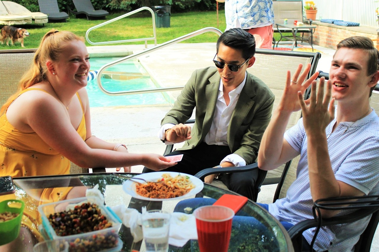 NYC magician Allen performing at a backyard birthday party in Connecticut!