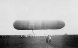 The first airship Imperial Russia "Training" (built in Russia in 1908).
The volume of the shell of 2,000 cu. m, length 40 m, diameter 6.6 m, max. speed of 21 km/h.
Translated by «Yandex.Translator»