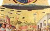 Masolino da Panicale "The Foundation of the Church of Santa Maria Maggiore in Rome" (circa 1428) (Capodimonte Museum and National Galleries, Naples).This is one of the most cited "UFO paintings" mentioned since the early 1970s as evidence of observations of unidentified flying objects. Usually we are talking about a "strange substance similar to snow" falling out of a gray oblong object (cloud).The legend of the summer snowfall on Esquiline is a story written by Bartolomeo da Trento 1000 years after the alleged miracle (352 A.D.) and has become a very popular legend. Many churches dedicated to this miracle were built, and many artists depicted the same scene. The stylized clouds in this painting are similar to the clouds painted by Masolino, Benozzo Gozzoli and other artists of the first half of the XV century.