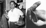 Left: Bruno Facchini showing his jacket and shoes, which he wore on the night of the meeting. 
Left: Bruno Facchini showing one of the fragments that he found on the spot the next day. 

(Source for both photos: Italian newspaper "Domenica del Corrierre")
Translated by «Yandex.Translator»