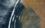 13 August 2016 the satellite "Landsat-8" took this picture of the clouds along the coast of Mauritania. Air masses from Africa and the Atlantic ocean collide in this image. The collision creates a wave structure in the atmosphere. The dust that is blown from Africa, like riding on the waves.
Translated by «Yandex.Translator»