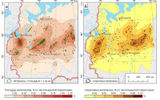 2001-2021: (a) the ratio of the area of continuous windfalls to the total area of forest cover losses; (b) The ratio of the area of forest loss from large (&gt; 1 km2) windfalls and fires