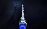 The shadow of the Ostankino Tower on dense low clouds