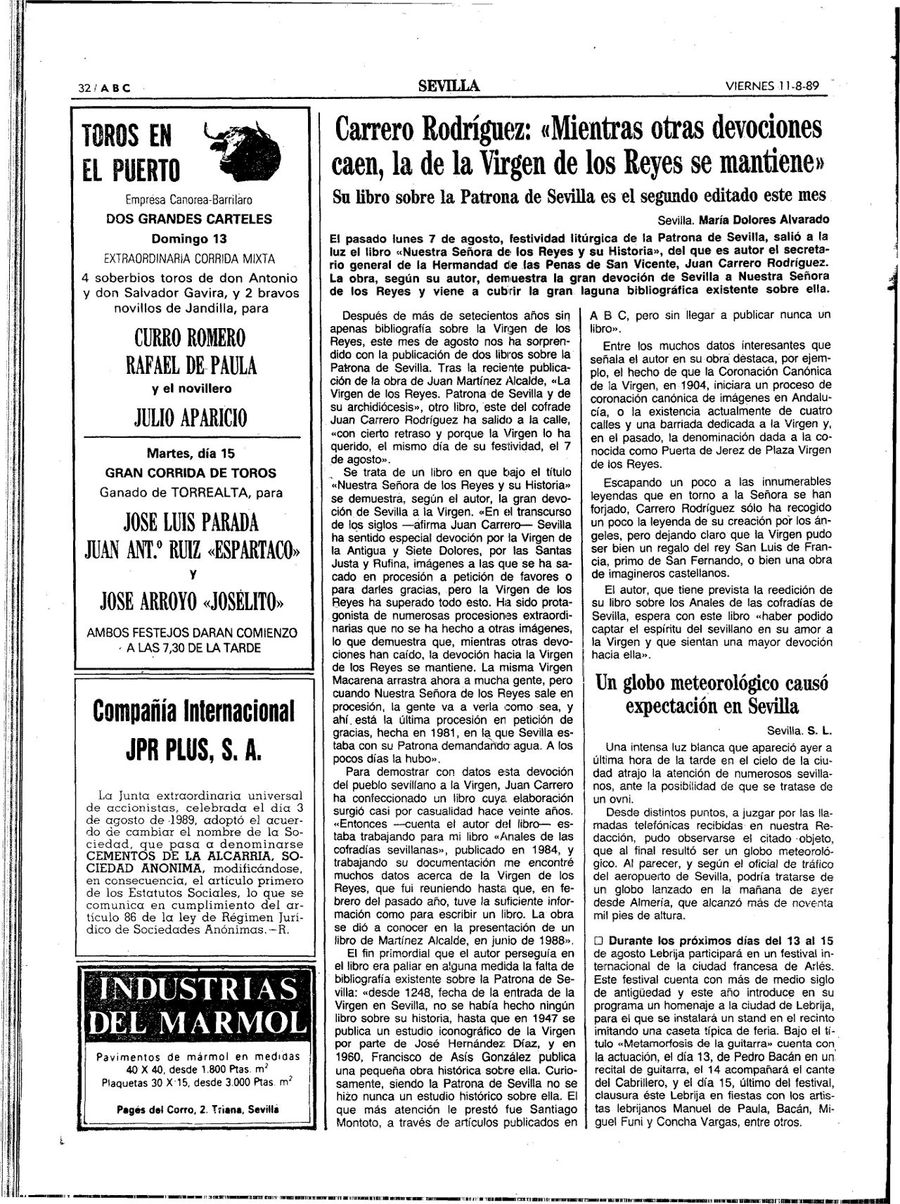 ABC newspaper page, Seville Edition, August 11, 1989